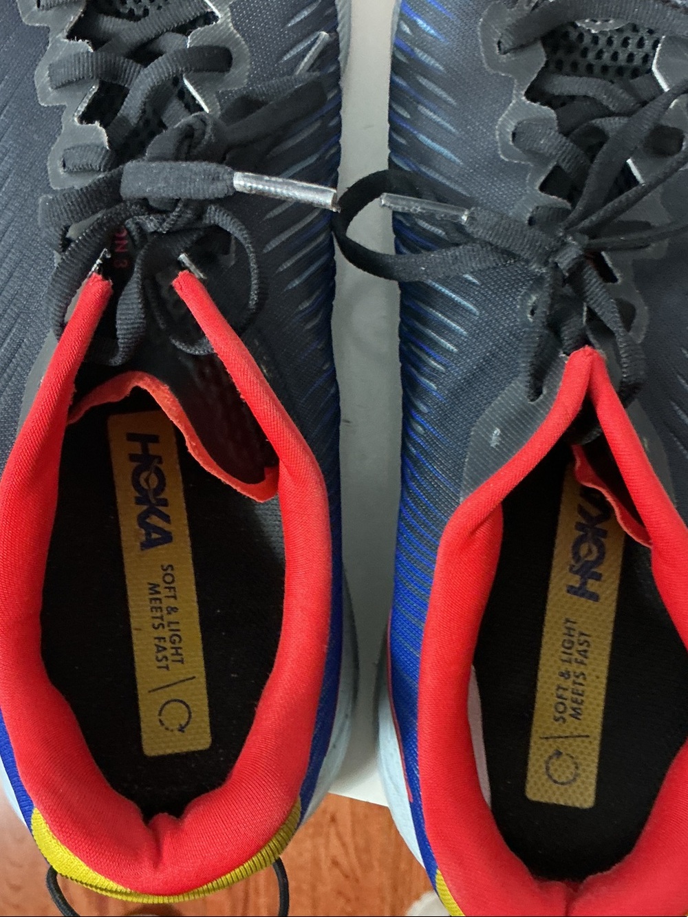 Hoka Men’s Rincon 3 Black Running Shoes with Red and Blue Accents - Picture 7 of 12